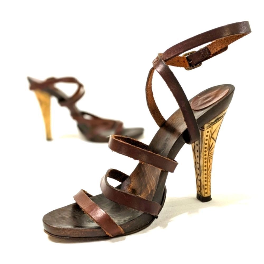 Stephane de Raucourt Strappy Wooden Heels